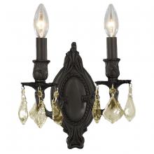 Worldwide Lighting Corp W23301F9-GT - Windsor 2-Light dark Bronze Finish & Golden Teak Crystal Candle Wall Sconce Light 9 in. W x 10.5 in.