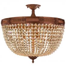 Worldwide Lighting Corp W33353FG24-GT - Winchester 9-Light French Gold Finish and Golden Teak Crystal Semi Flush Mount Ceiling Light 24 in. 