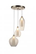 Worldwide Lighting Corp W33826MN12 - Botella 3-Light Matte Nickel Finish Halogen / LEd Clear Glass Cascade Pendant Ceilng Light d12 in. x