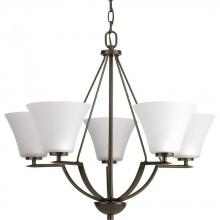 Progress P4623-20W - Bravo Collection Five-Light Antique Bronze Etched Glass Modern Chandelier Light