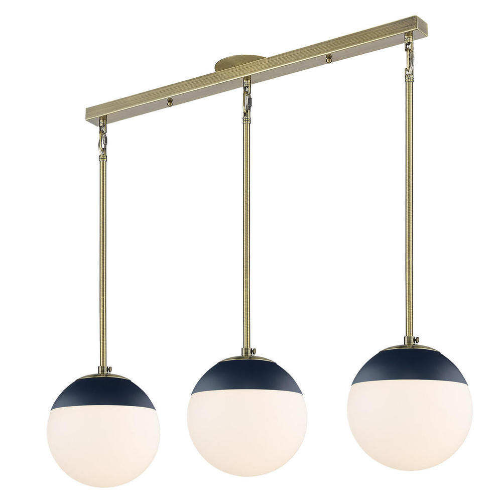 Dixon Linear Pendant in Aged Brass with Opal Glass and Navy Cap