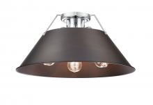 Golden 3306-3FM CH-RBZ - Orwell CH 3 Light Flush Mount in Chrome with Rubbed Bronze shade