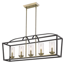 Golden 4309-LP BLK-AB-SD - Mercer 5 Light Linear Pendant in Matte Black with Aged Brass accents and Seeded Glass