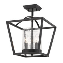 Golden 4309-SF BLK-BLK-SD - Mercer Semi-Flush in Matte Black with Matte Black accents and Seeded Glass