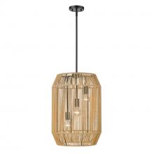 Golden 6076-3P BLK-NR - Marlee 3 Light Pendant in Matte Black with Natural Raphia Rope Shade