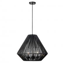 Golden 6937-O3P NB-MBW - Valentina 3 Light Pendant - Outdoor in Natural Black with Matte Black Wicker Shade