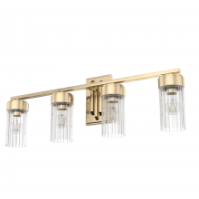 Hunter 19686 - Hunter Gatz Alturas Gold with Clear Fluted Glass 4 Light Bathroom Vanity Wall Light Fixture