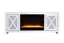 Elegant MF9903-F2 - 59 in.crystal mirrored TV stand with crystal insert fireplace